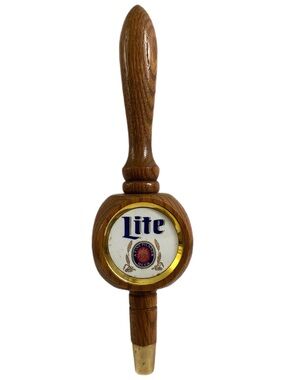 Vintage Miller Lite Beer Tap Handle Wood Brass Pilsner Bar Pub Decor Man Cave